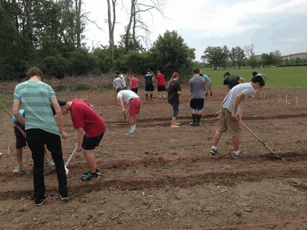 Urban students plant soybeans
